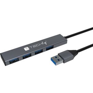 Techly - IUSB32-HUB4A-4U3SL - USB-hub - Grijs - 4-poorts USB 3.2 Gen 1