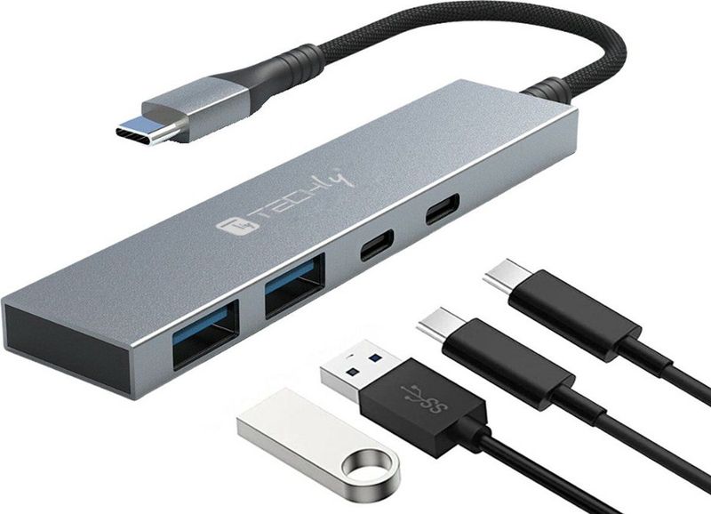 Techly - Hub USB 4p. 2USB 3.2-2USB-C - Docking Station - Zilver - Materiaal: ABS en Metaal