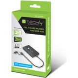 Techly - Multi-kaartlezer en HUB - USB-A/C - Zwart - Geheugenkaartlezer