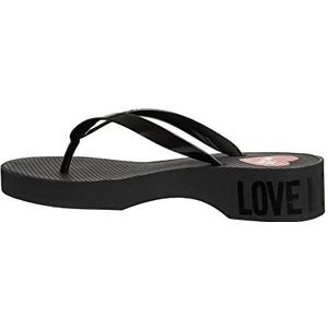 Love Moschino, Zwarte Sandalen met Logo Print Zwart, Dames, Maat:40 EU