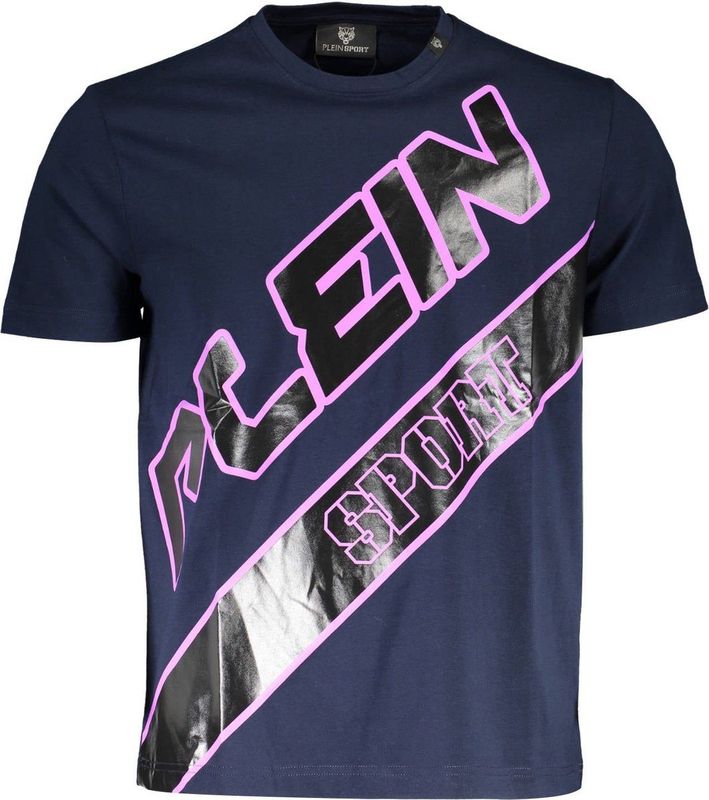 Plein Sport - Heren T-shirt - Blauw - Katoen - Dynamische Print
