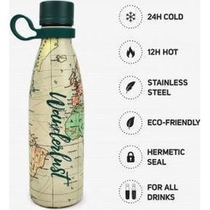 Legami - Hot &Cold thermosfles 500 ml, Ø 7 cm, licht en duurzaam, luchtdichte sluiting, afneembare siliconen handgreep, reisthema, wandelplezier, BPA-vrij en ftalaatvrij