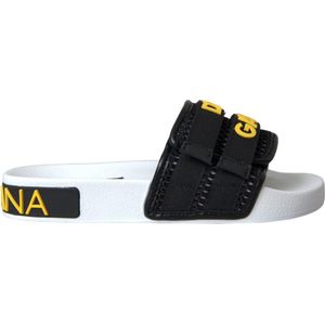 Dolce Gabbana Zwart Wit Beachwear Slippers