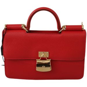 Dolce & Gabbana Dames rood goud hangslot Slinger Telefoon Clutch Leer Sicilië tas