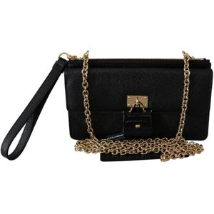 Dolce & Gabbana Vrouwen zwart hangslot telefoon portemonnee Koppeling SiciliÃ« lederen tas