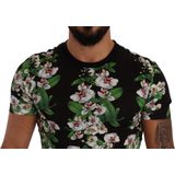 Zwart T-shirt met ronde hals en bloemenprint