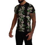 Zwart T-shirt met ronde hals en bloemenprint