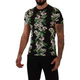 Zwart T-shirt met ronde hals en bloemenprint