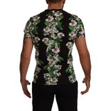 Zwart T-shirt met ronde hals en bloemenprint