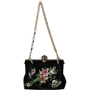 Dolce & Gabbana Vrouwen Zwart Bloemen Kristal Borse VANDA Portemonnee