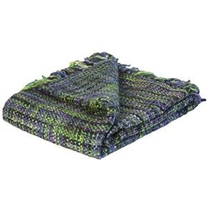 Jute & co Zanzibar hoogwaardige deken stof handwerk, 100% acryl, groen, eenpersoonsbed, 150 x 125 x 0,5 cm