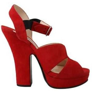 Prada, Rode Suède Leren Enkelband Sandalen Rood, Dames, Maat:37 EU