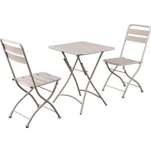 Estosa Tuintafelset + 2 stoelen van aluminium in verschillende kleuren, robuust, gemakkelijk te sluiten, met noppen aan de poten (taupe)