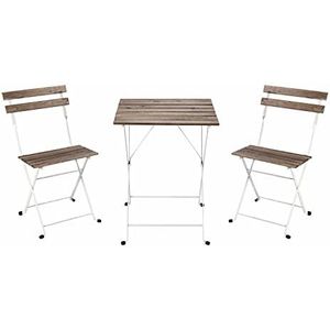 Estosa bistroset voor de tuin met tafel en klapstoelen van ijzer en latten van acaciahout, comfortabel en elegant, voor buitenmeubels, terras en balkon (wit, klein)