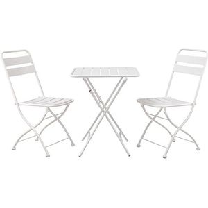 Estosa Tuintafelset + 2 stoelen van aluminium in verschillende kleuren, robuust en duurzaam, gemakkelijk inklapbaar, met rubberen voetjes (wit)