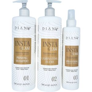 INSTAGLAM Haar Laminatie treatment set: 500ml + 500 ml + 250ml - De gehele haar behandeling in 40 minuten !DE NIEUWSTE GENERATIE 3-STAPPEN THERMISCH ACTIEVE HAAR LAMINEER BEHANDELING zonder parabenen, sulfaten en siliconen