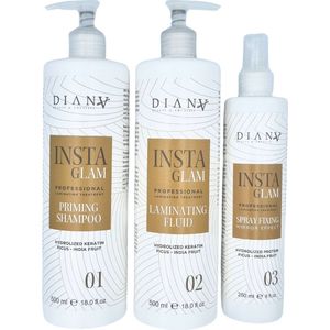 INSTAGLAM HaarLaminatie treatment set: 500ml + 500 ml + 250ml - De gehele haar behandeling in 40 minuten !DE NIEUWSTE GENERATIE 3-STAPPEN THERMISCH ACTIEVE HAAR LAMINEER BEHANDELING zonder parabenen, sulfaten en siliconen