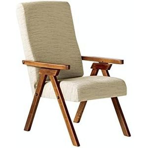 Fauteuil van hout, relaxstoel met 3 bewegingen, stof beige