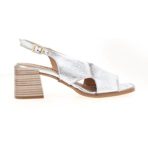 Slingback sandalen in leer, vierkante top MJUS. Leer materiaal. Maten 39. Zilver kleur