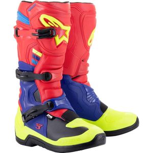 Crosslaarzen Alpinestars Tech 3 Helder Rood-Donkerblauw-Geel Flou