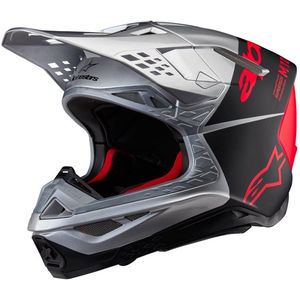 Crosshelm Alpinestars Supertech S-M10 Flood Zilver-Zwart-Rood