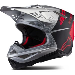 Crosshelm Alpinestars Supertech S-M10 Flood Zilver-Zwart-Rood