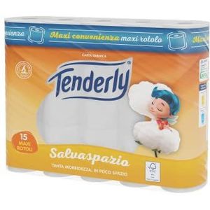 Tenderly Ruimtebesparend zacht toiletpapier, handig formaat, 15 rollen met natuurlijke kaasjeskruid en goudsbloemextracten, geschikt voor de meest gevoelige huid, Made in Italy, getest