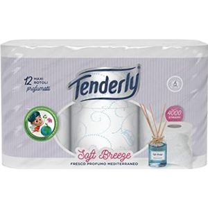 Tenderly Soft Breeze toiletpapier, zacht, 12 maxi-rollen met een frisse mediterrane essentie, geschikt voor de meest gevoelige huid, gemaakt in Italië, dermatologisch getest