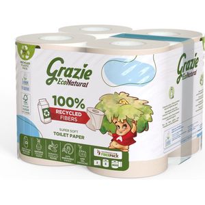 Grazie - Natural - Toiletpapier - 2-laags - 4 Stuks - Gerecycled