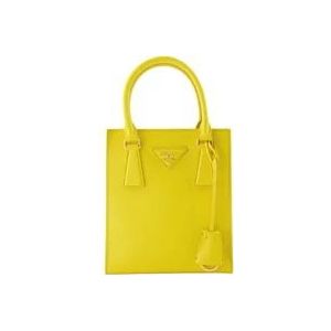 Prada, Saffiano Leren Tas Geel, Dames, Maat:ONE Size