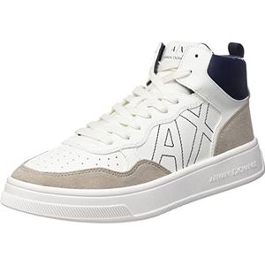 Armani Exchange Seattle Mid sneakers voor dames met contrasterende stiksels, Off White Beige, 35.5 EU
