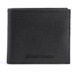 Emporio Armani, Zwarte Leren Bifold Portemonnee met Logo Zwart, Heren, Maat:ONE Size