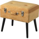 Baroni Home Kruk in koffervorm van fluweel, kruk met poten van okerhout, 50 x 35 x 46 cm