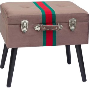 Baroni Home Kruk in koffervorm van fluweel, kruk met poten van taupe met rode en groene strepen 50 x 35 x 46 cm