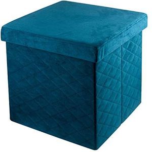 Baroni Home Zitzak Cubo voetenbank, inklapbaar, van fluweel, gevoerd, petrolblauw, 38 x 38 x 38 cm