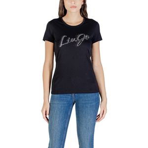 Liu Jo - Printed Short Sleeve Round Neck T-Shirt - Zwart - Katoen