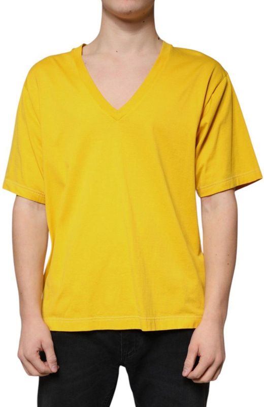 Dolce & Gabbana - V Neck T-shirt - Geel - Katoen - Korte Mouwen