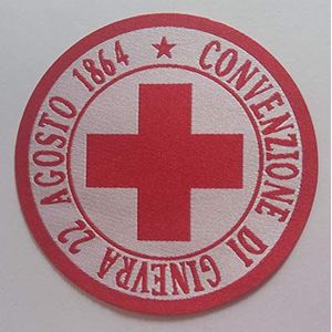 Patch-patch van HD/jacquard, met rood kruis, om op te strijken, microfoon, diameter 8 cm, gemaakt in Italië