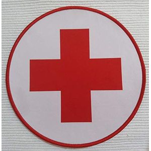 Patch-patch van HD/jacquard, met rood kruis, om op te strijken, microfoon, diameter 20 cm, gemaakt in Italië