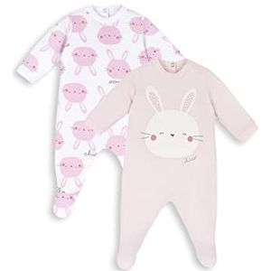 Chicco Jumpsuitset van katoen met voet, Jumpsuit Uniseks 0-24, Roze, 0 maanden (pakket van 2)