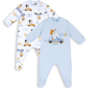 Chicco Jumpsuitset van katoen met voet, Jumpsuit Uniseks 0-24, Lichtblauw, 0 maanden (pakket van 2)