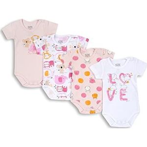 Chicco Bodyset van katoen met korte mouwen , Romper Uniseks 0-24, Roze, 0 maanden (pakket van 4)