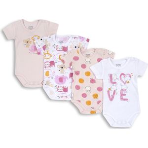 Chicco Bodyset van katoen met korte mouwen , Romper Uniseks 0-24, Roze, 9 maanden (pakket van 4)