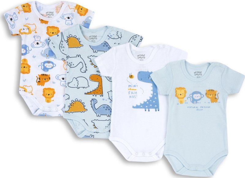 Chicco set van 4 body's met korte mouwen voor jongens. Maat 44