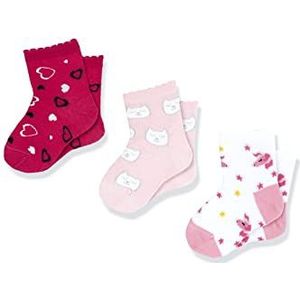 Chicco Set korte sokken van katoen, Sokken Uniseks - kinderen en tieners, Wit/roze, 5-6 jaar (pakket van 3)