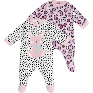 Chicco Jumpsuitset van katoen met voet, Jumpsuit Uniseks 0-24, Roze/zwart, 3 maanden (pakket van 2)