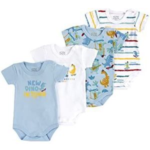 Chicco Babyrompertje met korte mouwen van katoen, uniseks, Blauw/Wit, 6 maanden