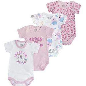 Chicco Bodyset van katoen met korte mouwen , Romper Uniseks 0-24, Blauw/wit, 9 maanden (pakket van 4)