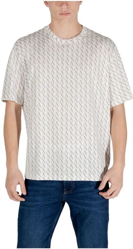 Armani Exchange - Printed Short Sleeve Round Neck T-Shirt - Beige