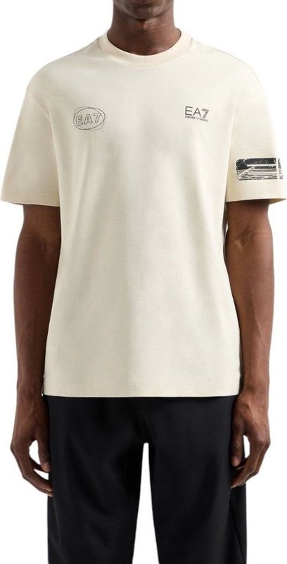EA7 - Graphic Series - T-shirt - Beige - Katoen - Korte Mouwen